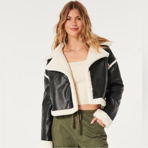 Hollister Jackets & Blazers - Hollister Sherpa-Lined Vegan Leather Crop Biker Jacket. Size L